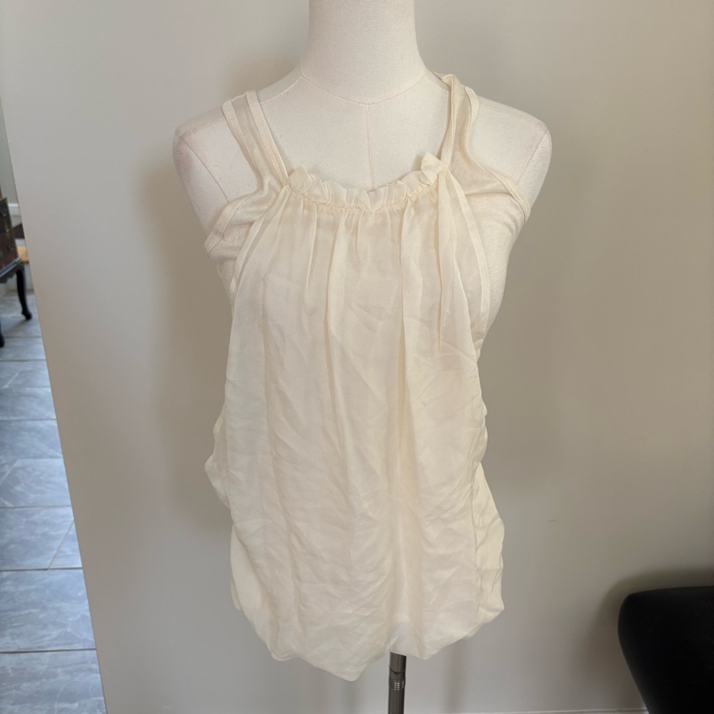 Club Monaco Ivory Wool Silk Chiffon Overlay Top Sleeveless Bubble Hem Sz S